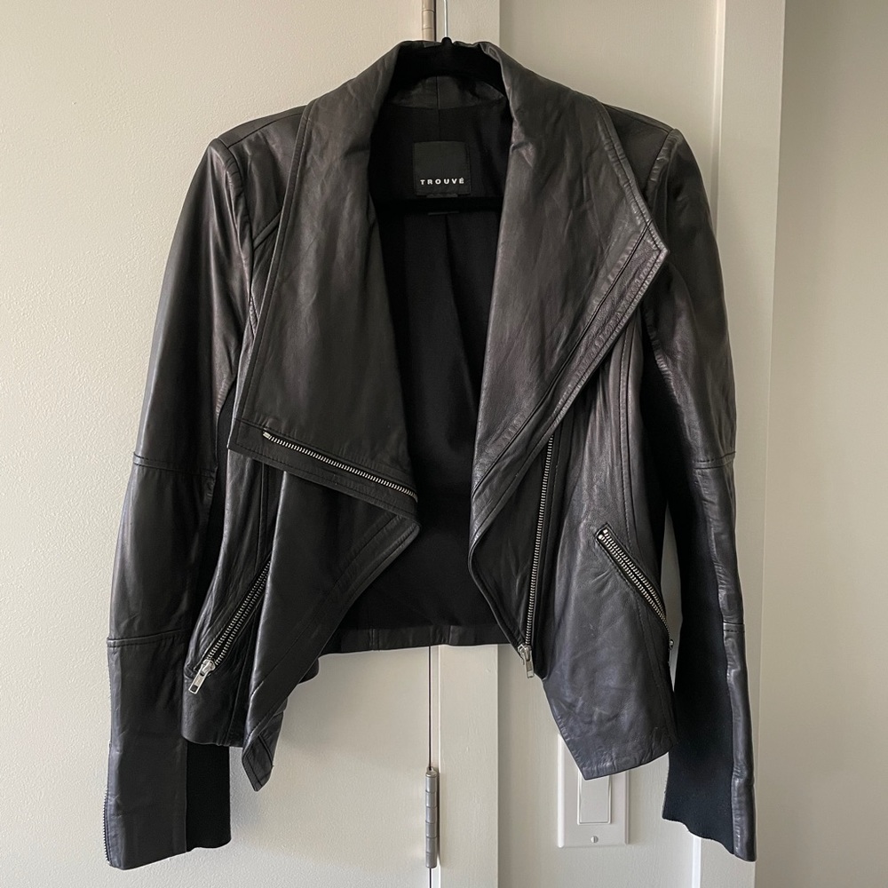 Trouvé Drape Collar Leather Jacket